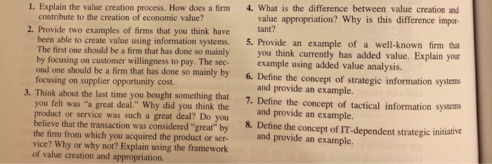 1. Explain the value creation process. How does a