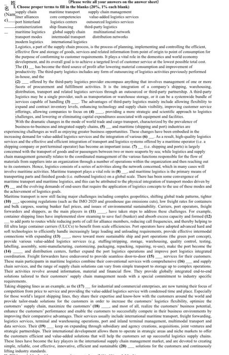 (Please write all your answers on the answer