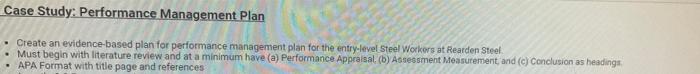 Case Study: Performance Management Plan Create an