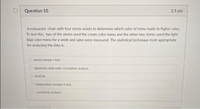 Question 20 2.5 pts A study finds that the