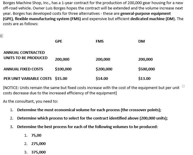 Borges Machine Shop, Inc., has a 1-year contract