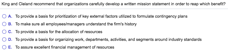 King and Cleland recommend that organizations