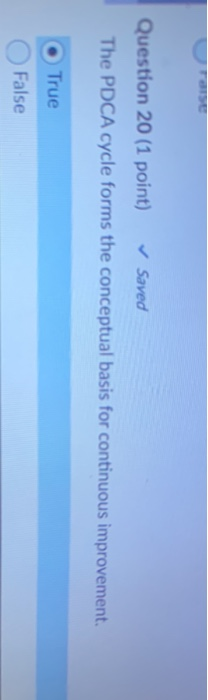 Question 20 (1 point) Saved The PDCA cycle forms