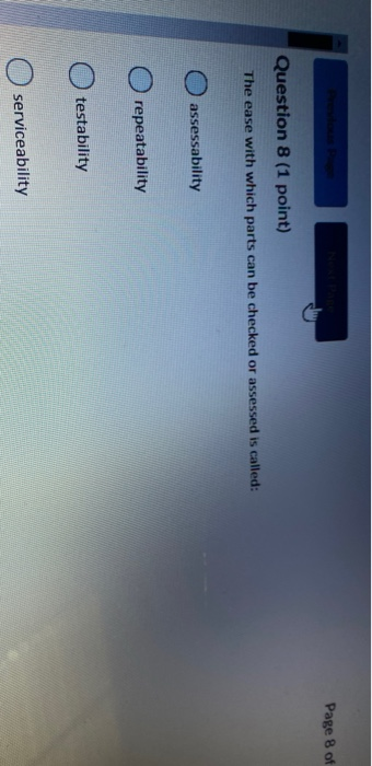 Page 8 of Question 8 (1 point) The ease with