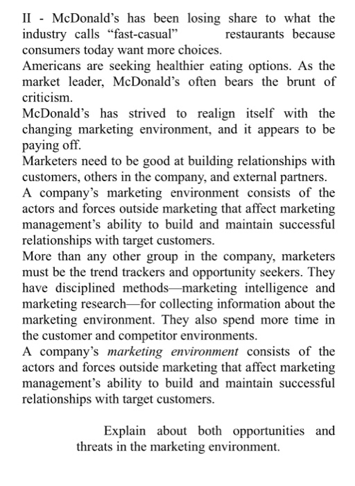 Marketing II - McDonald's has been losing share