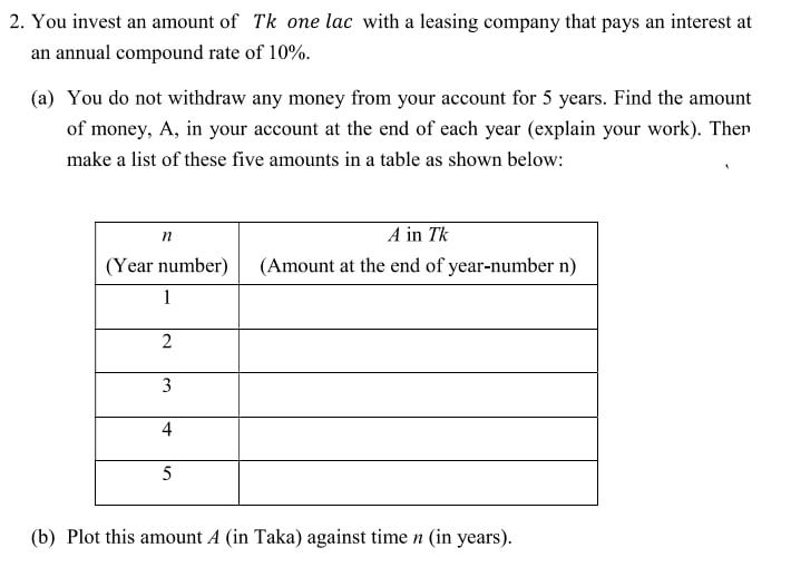 i need the answer quickly 2. You invest an amount