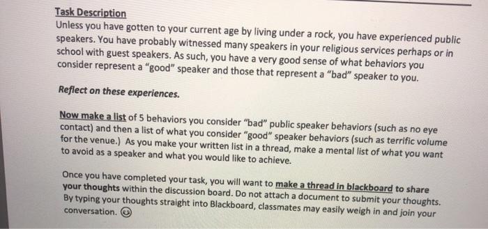 good speaker vs bad speaker topic Task