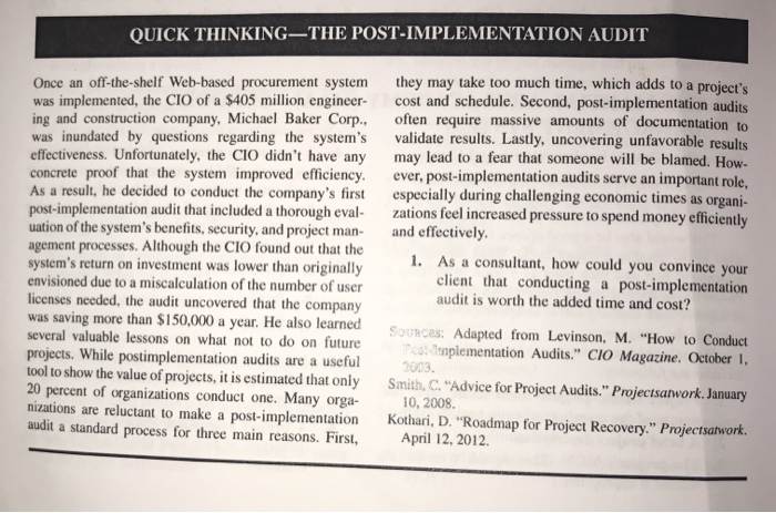 QUICK THINKING THE POST-IMPLEMENTATION AUDIT they