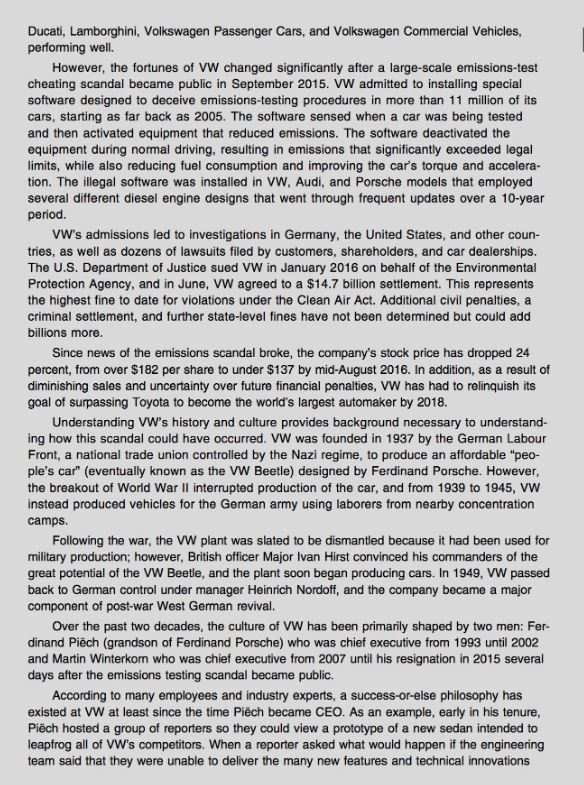 Cases 1. VW Cheats on Emissions Testing Up until