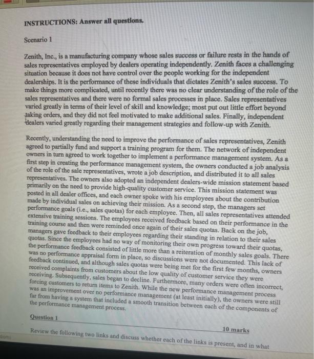 this is a performance management course Scenario