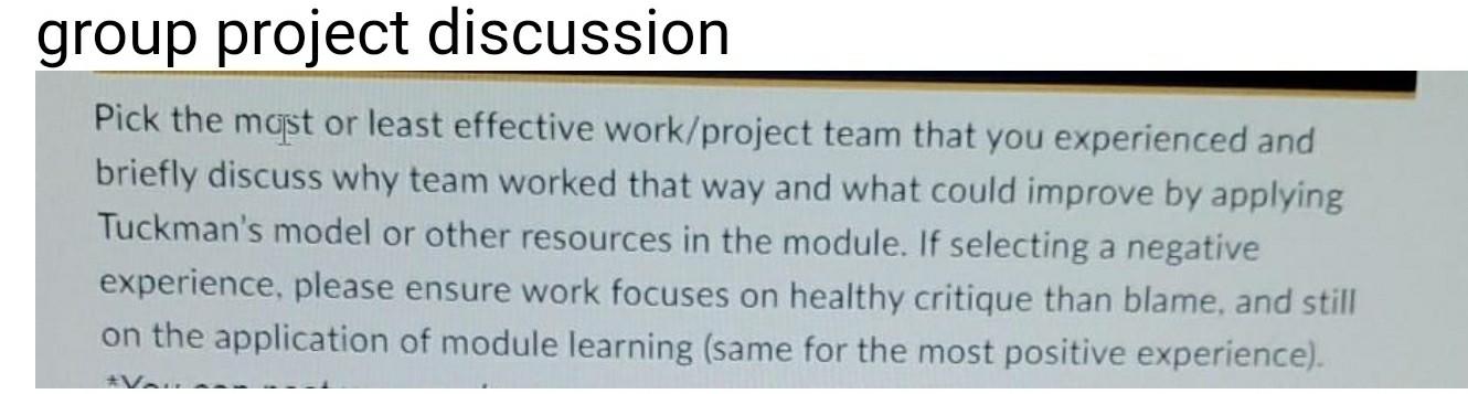 group project discussion Pick the most or least