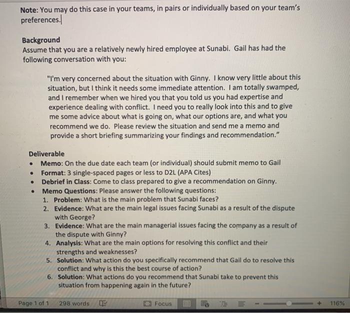 Note: You may do this case in your teams, in