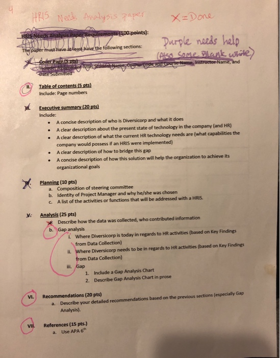 HRIS needs analysis info for missing pieces are