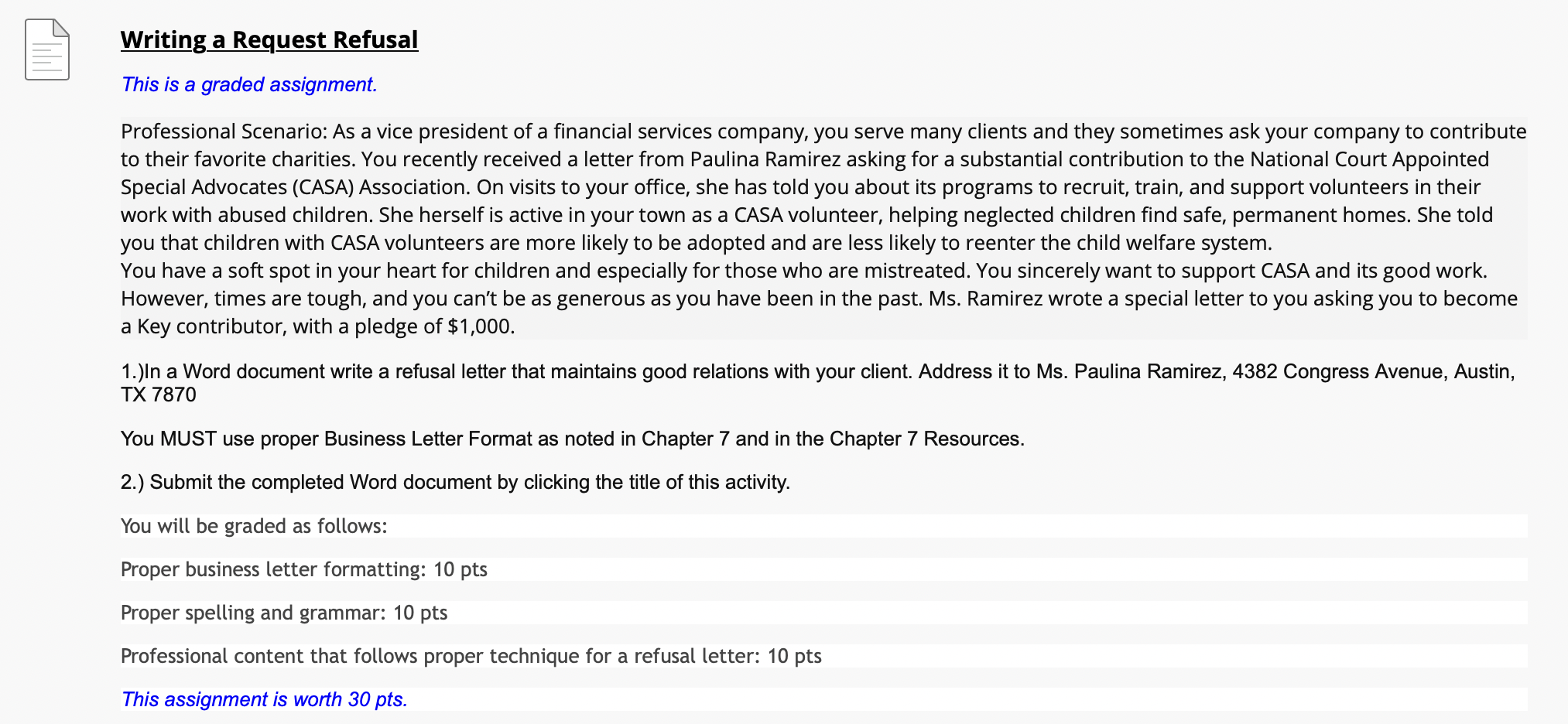 This is a graded assignment. Professional