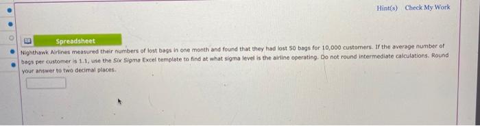 Hint(s) Check My Work Spreadsheet Nighthawk