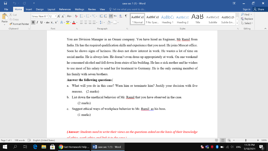 case sec 1 (1) - Word File X Cut Home Insert
