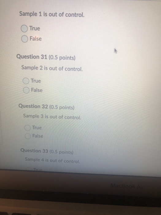 A quality inspector took six samples, each with