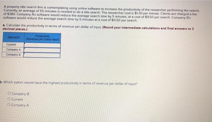 A property title search firm is contemplating