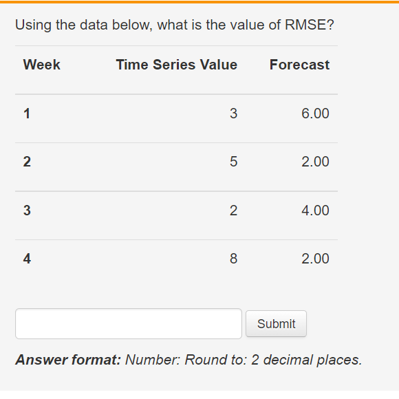 Using the data below, what is the value of RMSE?