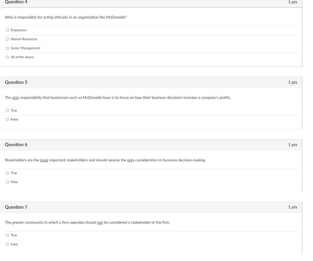 Question 4 1 pts Who is responsible for acting