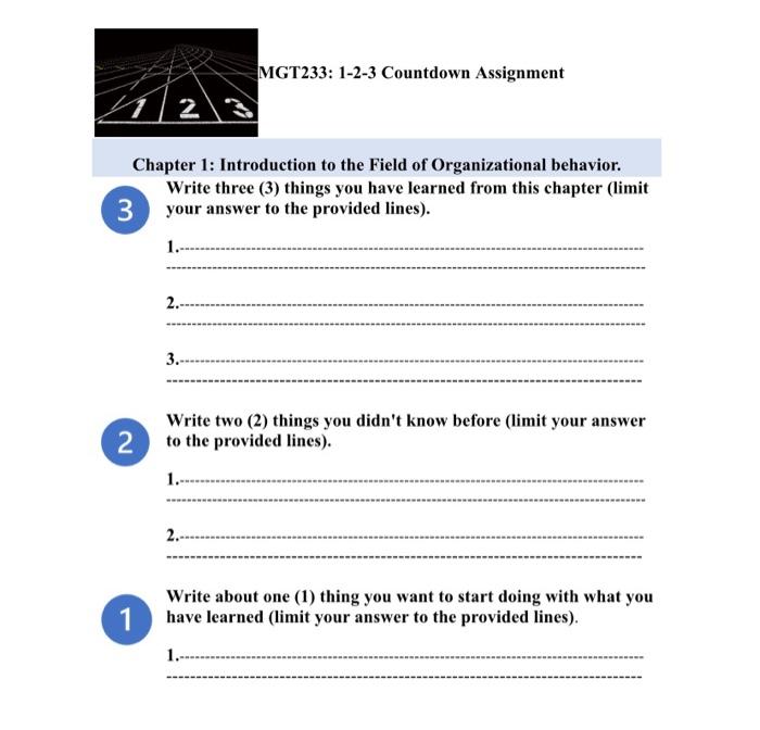 MGT233: 1-2-3 Countdown Assignment 2 Chapter 1: