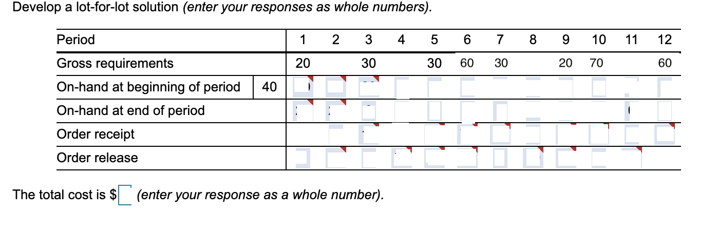 Develop a lot-for-lot solution and calculate