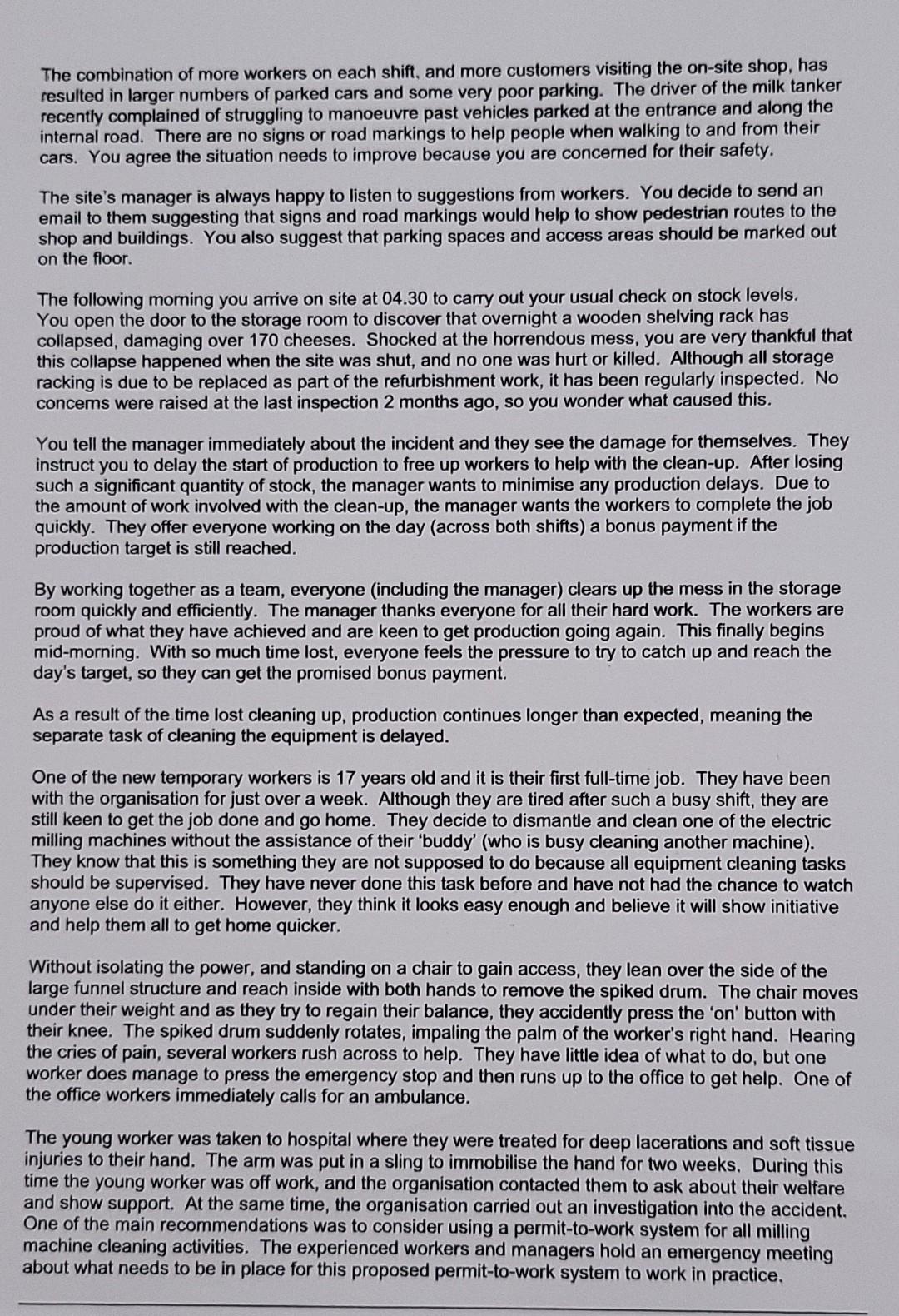 SCENARIO You are a shift supervisor working for