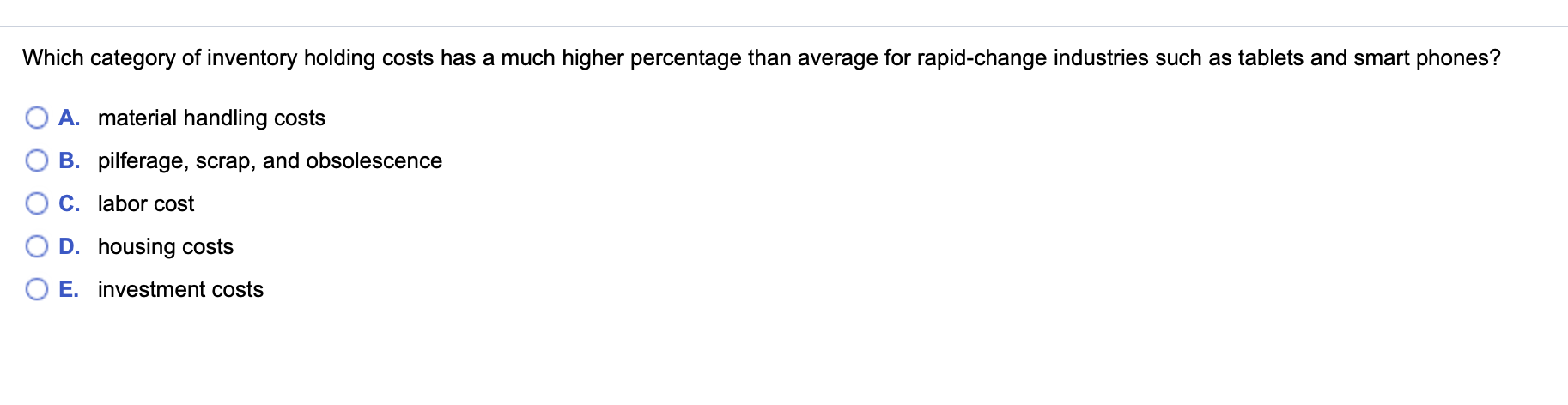 Which category of inventory holding costs has a