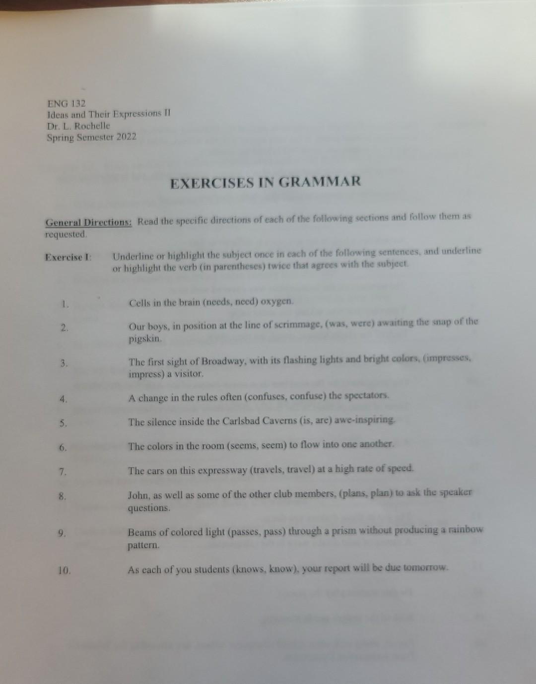 what is the subject in each sentence and what the