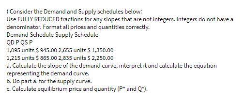 Consider the Demand and Supply schedules below: