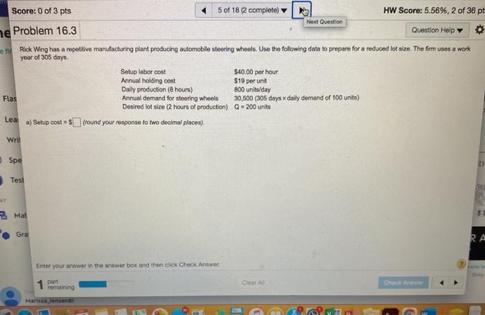 ne Score: 0 of 3 pts 5 of 18 (2 complete) HW