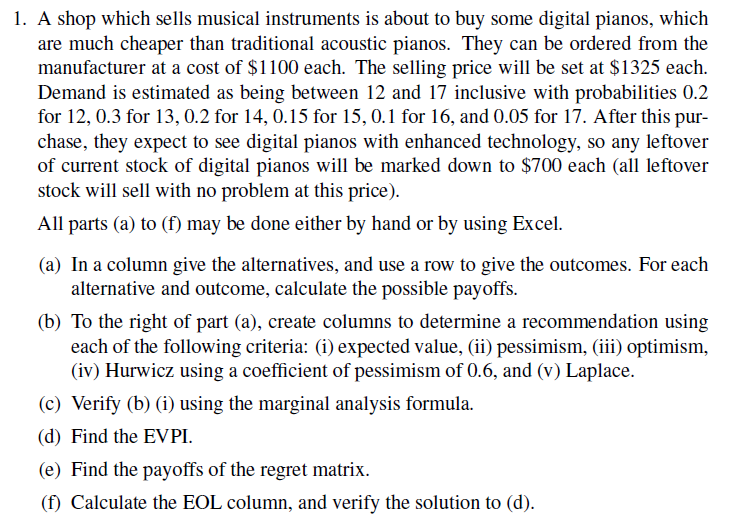 1. A shop which sells musical instruments is