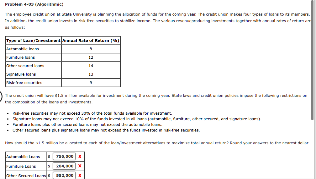Problem 4-03 (Algorithmic) The employee credit