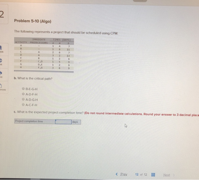 2 Problem 5-10 (Algo) The following represents a
