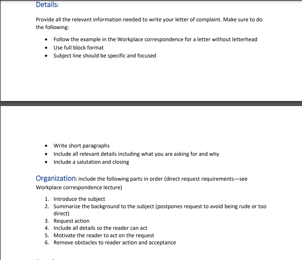 Business Letter of Complaint Assignment Intro: