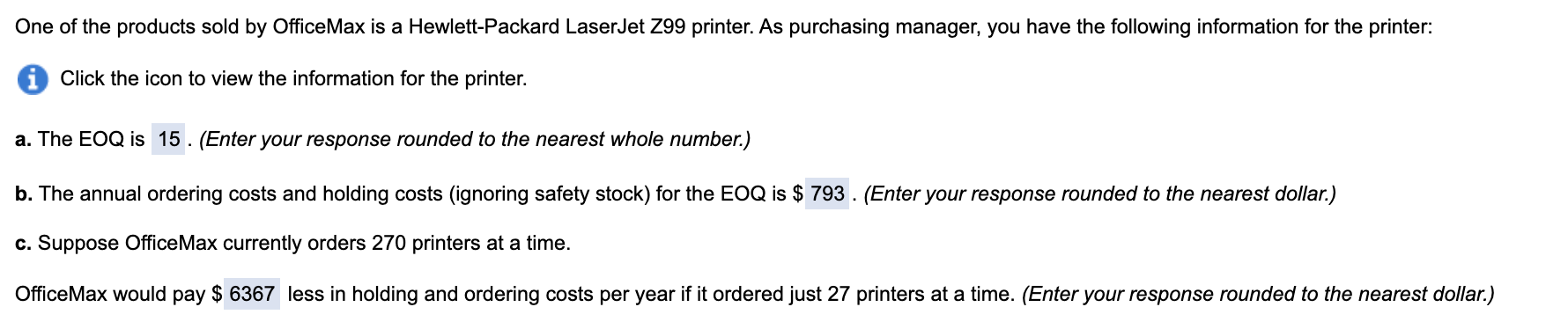 d. The reorder point for the printer is____