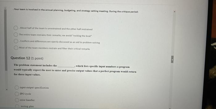 Your team is involved in the annual planning,