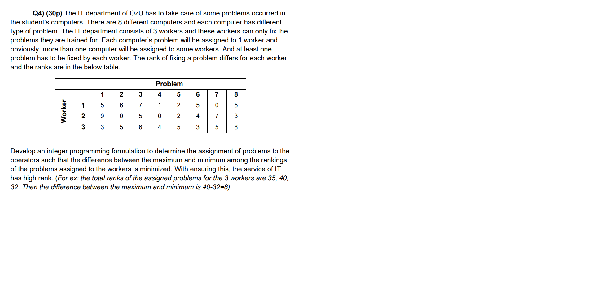 Q4) (30p) The IT department of OzU has to take