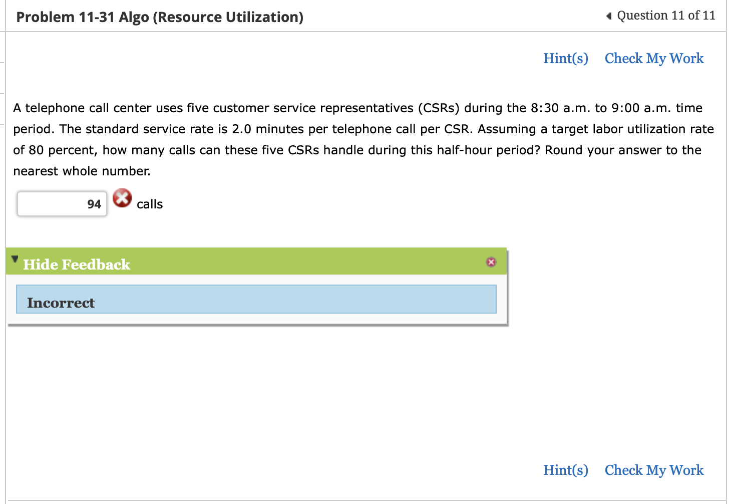 Problem 11-31 Algo (Resource Utilization)