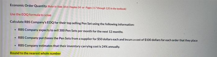 Economic Order Quantity (Refer to Side 38 in