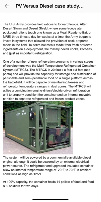 + PV Versus Diesel case study... The U.S. Army
