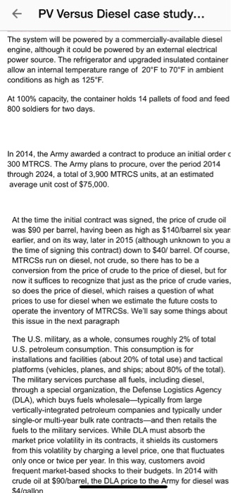 + PV Versus Diesel case study... The U.S. Army