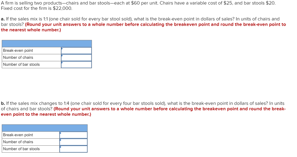 A firm is selling two products-chairs and bar