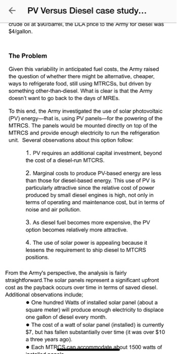 + PV Versus Diesel case study... The U.S. Army