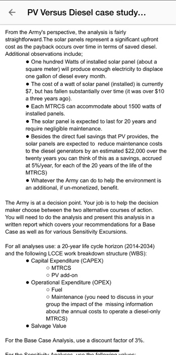 + PV Versus Diesel case study... The U.S. Army
