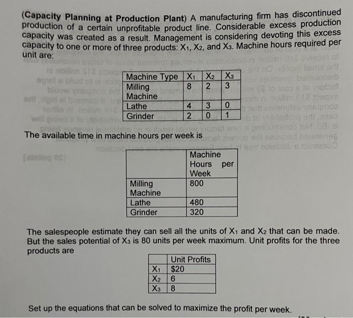 Capacity Planning at Production Plant) A