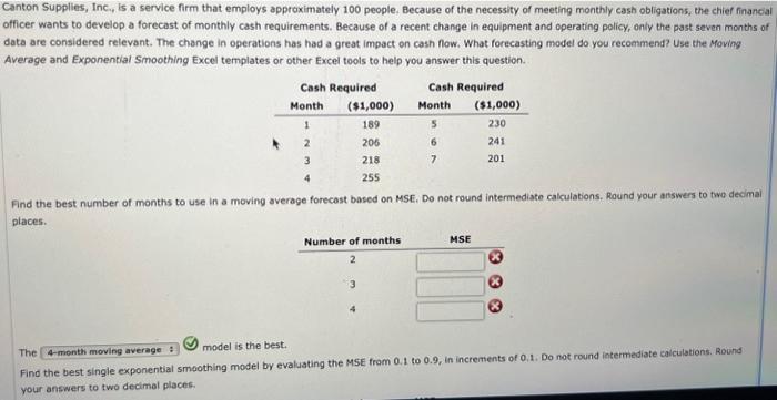 Canton Supplies, Inc., is a service firm that