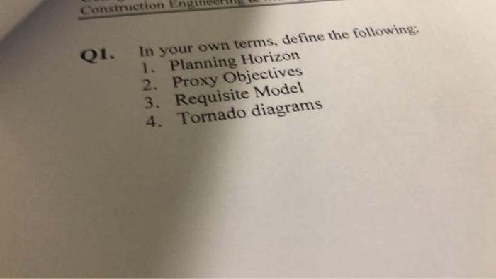 Construction Q1. In your own terms, define the