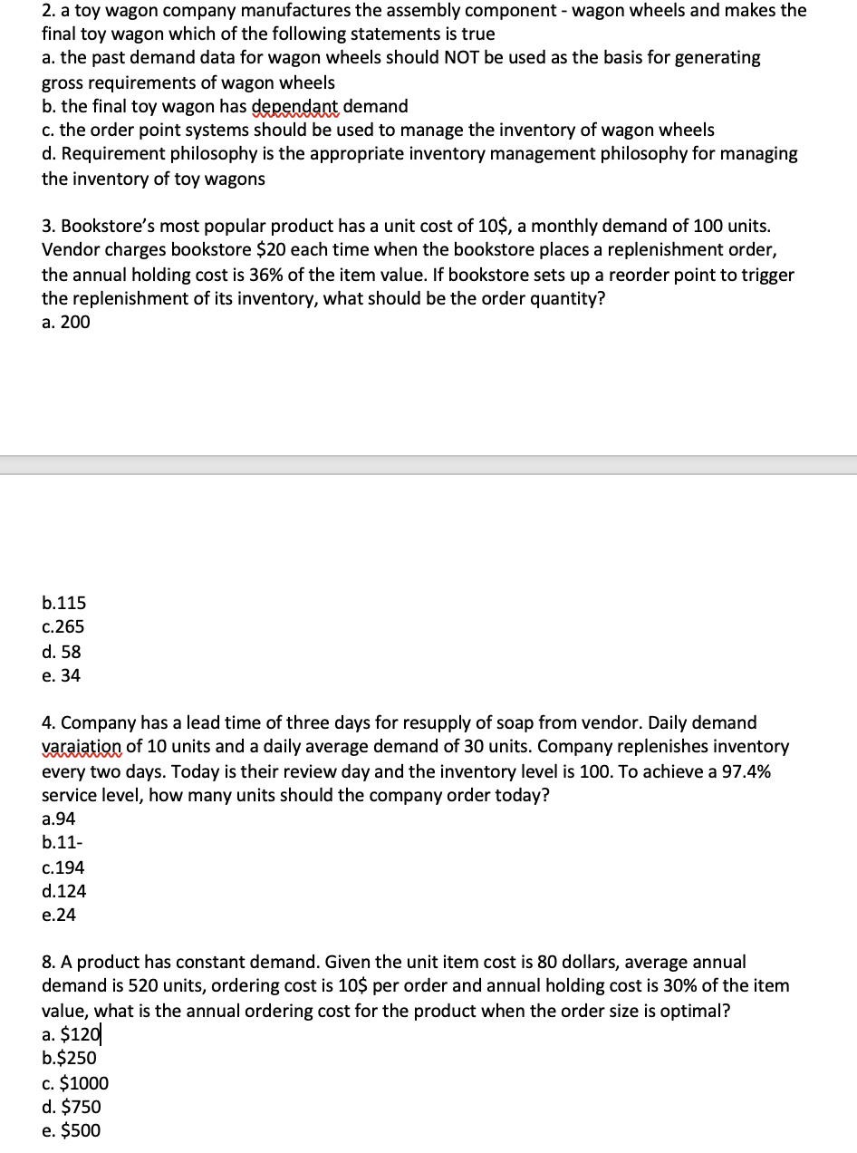 2. a toy wagon company manufactures the assembly
