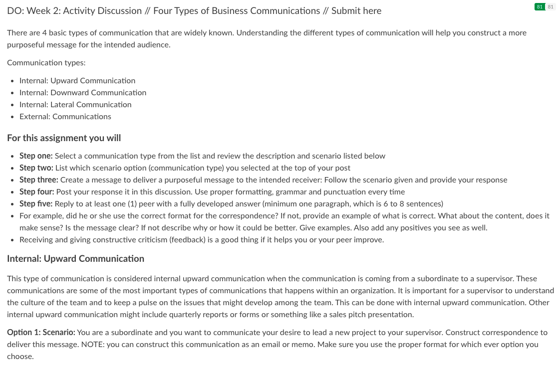 81 81 DO: Week 2: Activity Discussion // Four